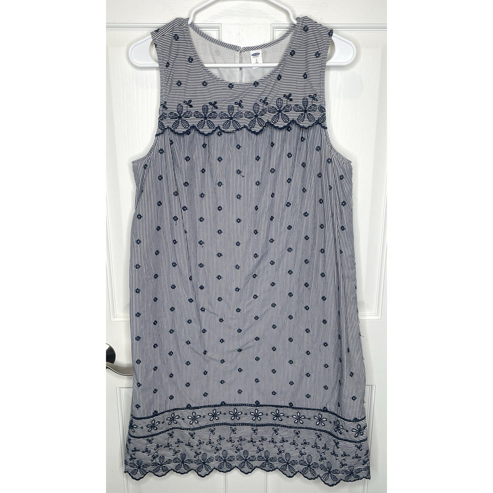 Old Navy Women's Embroidered Eyelet Shift Dress Sz L Tall Scallop Yoke Coastal